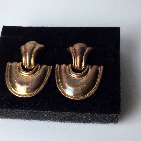 Vintage Bronze Copper Modernist Door Knocker Earrings 3/4” X 1” - Picture 6 of 7
